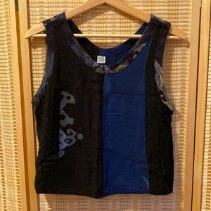 Patchwork Sleeveless Top - Black and Blue